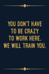 You Don't Have To Be Crazy To Work Here We Will Train You... book cover